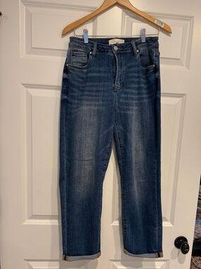 Risen Grease Mid Rise Girlfriend Rolled Cuff Jeans Size 9/29
